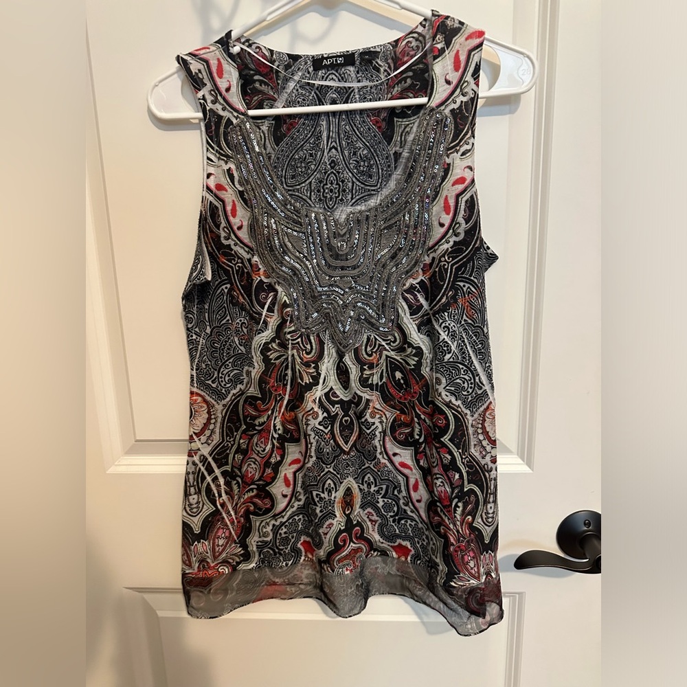 Apt 9 sequin sleeveless paisley print top.
